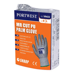 VA622G7RS MR Cut PU Palm Glove, Grey & Grey - Small, Regular- Bannav S Bannav LLC 