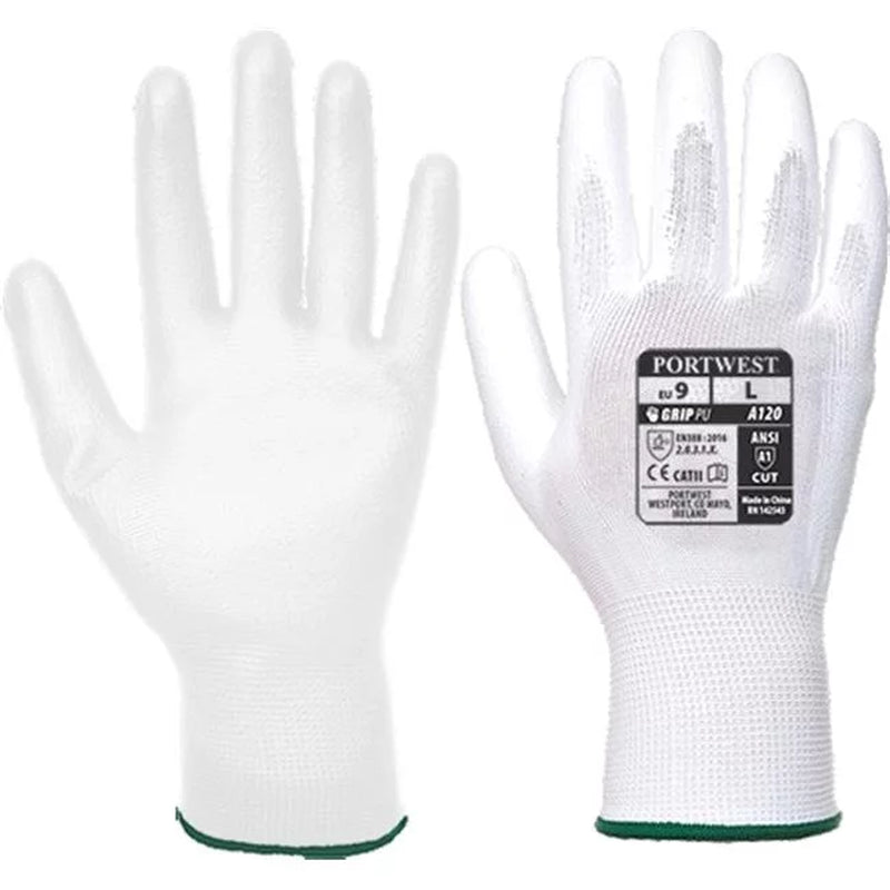 VA120 Smooth Vending PU Coated Palm Dipped Work Gloves White, Large- Bannav S Bannav LLC 