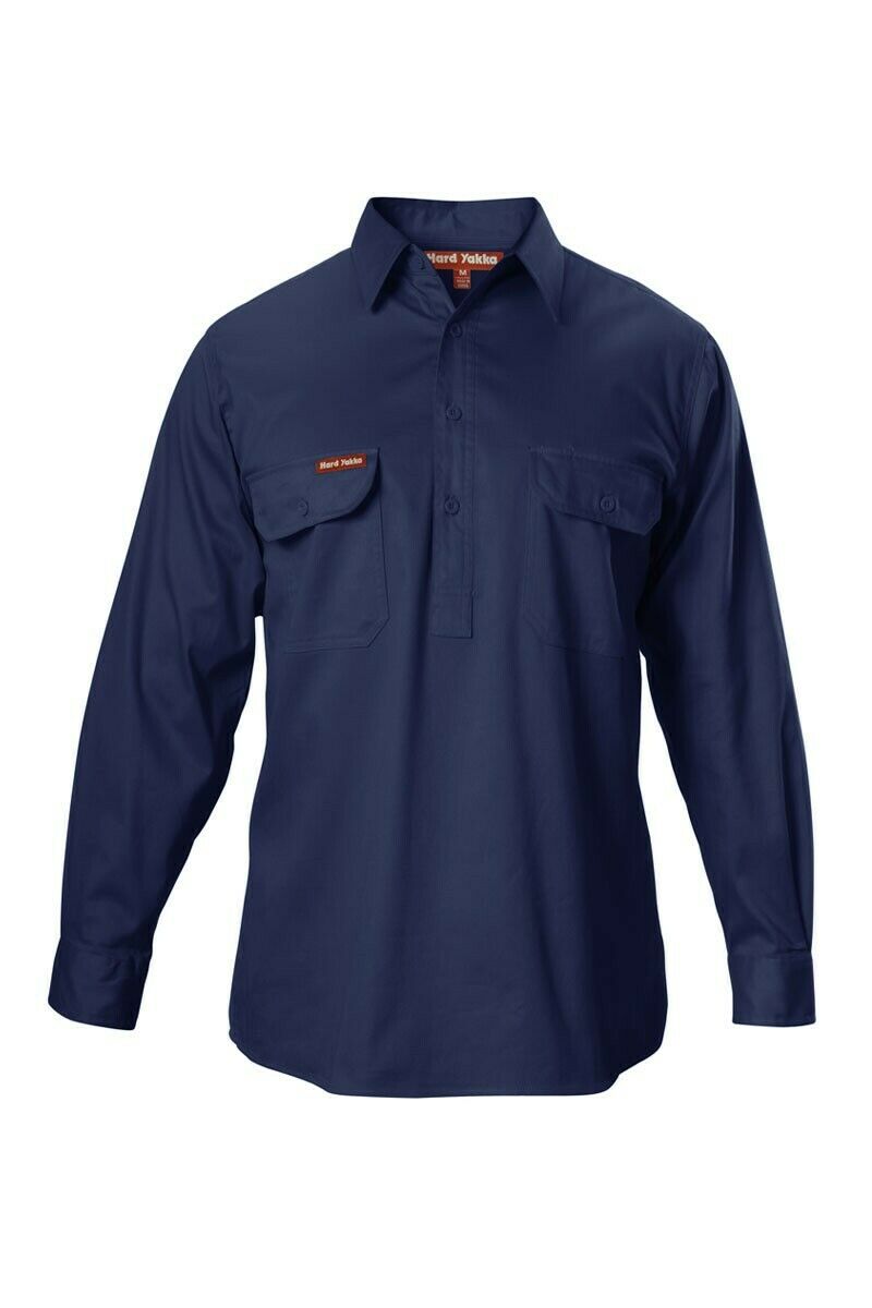 Hard Yakka Cotton Drill Long Sleeve Closed Front Shirt Y07530- Bannav S Bannav LLC 