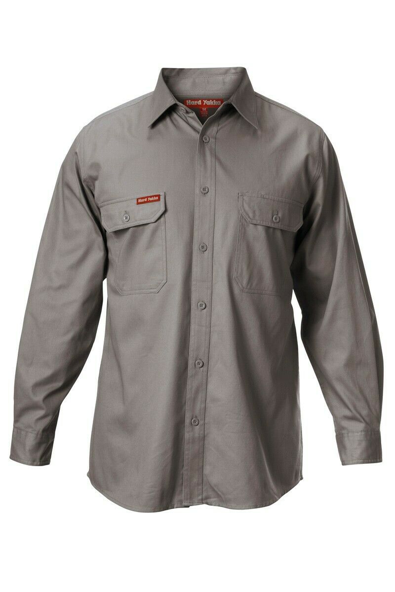 Hard Yakka Long Sleeve Cotton Drill Work Shirt Tradie Safety Button Y07500- Bannav S Bannav LLC 