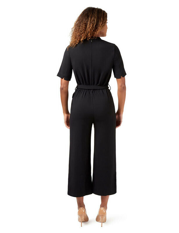 NNT Womens Short Sleeve Formal Jumpsuit Invisible Button Pleats Waist Tie CAT3RT- Bannav S Bannav LLC 