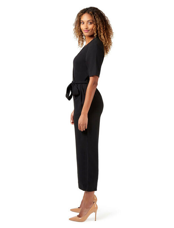 NNT Womens Short Sleeve Formal Jumpsuit Invisible Button Pleats Waist Tie CAT3RT- Bannav S Bannav LLC 