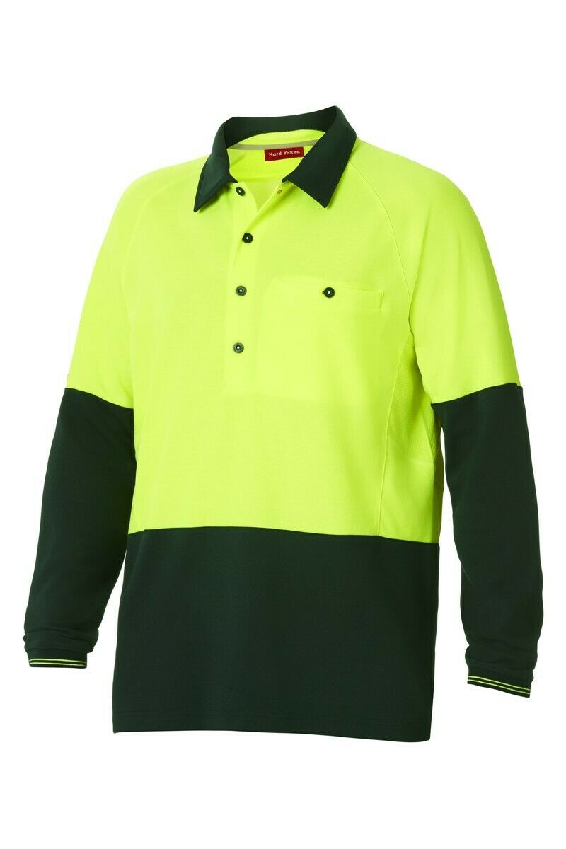 Hard Yakka Koolgear Hi-Vis Summer Long Sleeve Vent Polo Shirt Work Y11389- Bannav S Bannav LLC 