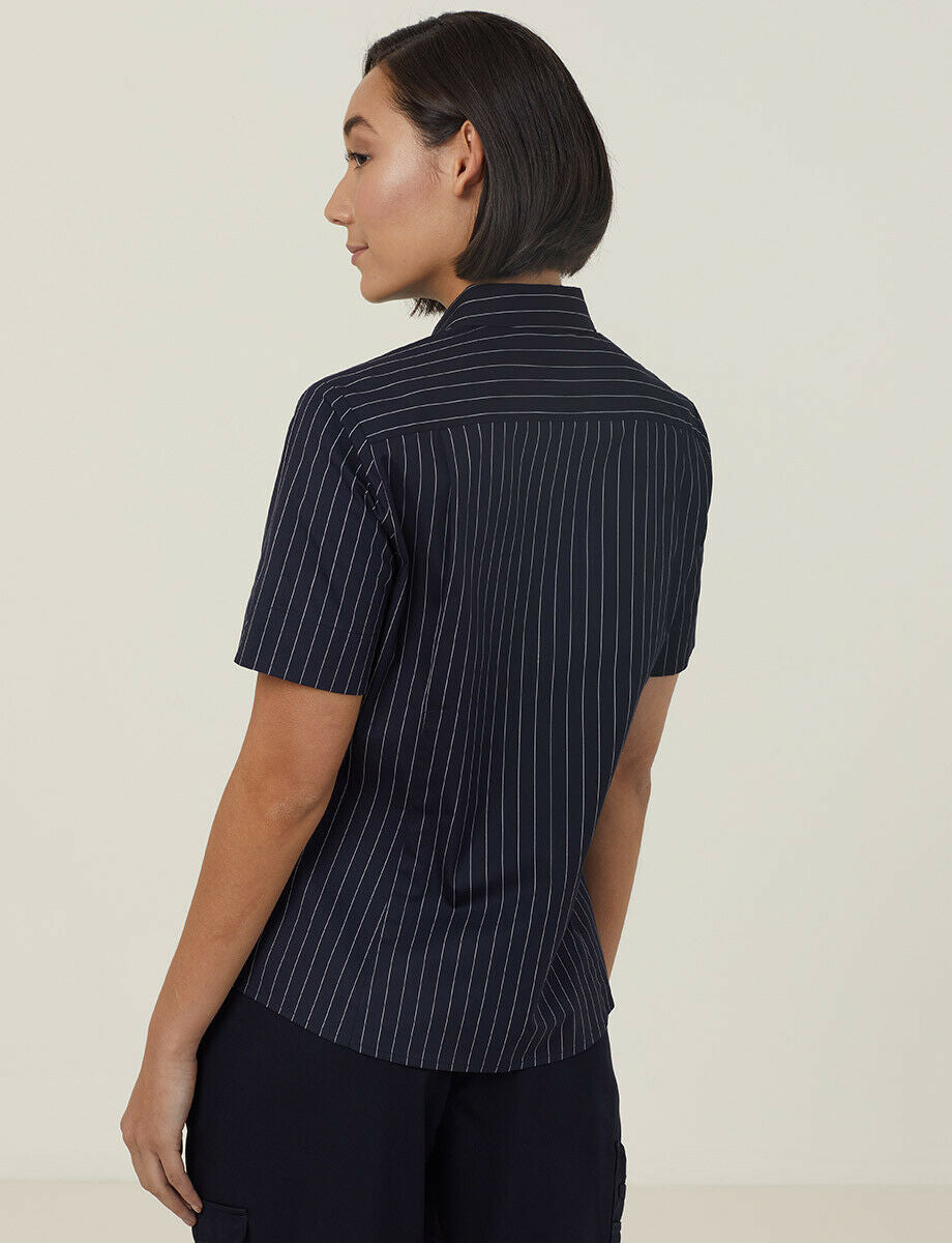 NNT Womens Avignon Pintripe Short Sleeve Slim Casual Shirt  Business CATUK6- Bannav S Bannav LLC 