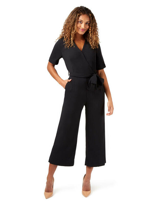 NNT Womens Short Sleeve Formal Jumpsuit Invisible Button Pleats Waist Tie CAT3RT- Bannav S Bannav LLC 