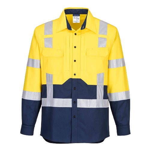 Portwest Hi-Vis Stretch Long Sleeve Shirt Reflective Tape Work Safety MS103- Bannav S Bannav LLC 