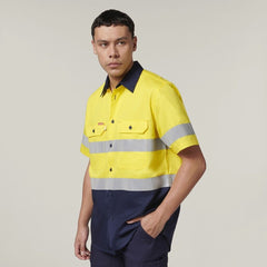 Hard Yakka Mens Short Sleeve HI Vis Reflective 2 Tone Taped Vented Shirt Y07754- Bannav S Bannav LLC 