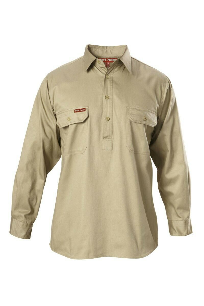 Hard Yakka Cotton Drill Long Sleeve Closed Front Shirt Y07530- Bannav S Bannav LLC 