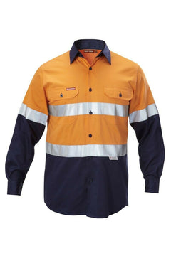 Hard Yakka Work Shirt Hi-Vis Taped Safety Long Sleeve Cotton Drill Y07990- Bannav S Bannav LLC 