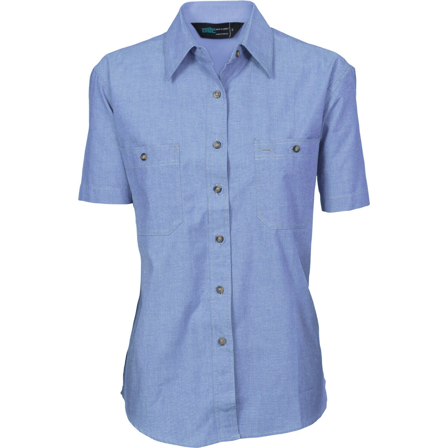 DNC Workwear Womens Ladies Cotton Chambray Shirt Short Sleeve Casual 4105- Bannav S Bannav LLC 