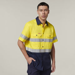 Hard Yakka Mens Short Sleeve HI Vis Reflective 2 Tone Taped Vented Shirt Y07754- Bannav S Bannav LLC 