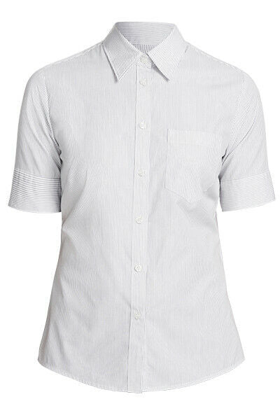 NNT Womens Cotton Shirts Fine Stripe Formal Short Sleeve Action Back CATU5N- Bannav S Bannav LLC 