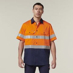 Hard Yakka Mens Short Sleeve HI Vis Reflective 2 Tone Taped Vented Shirt Y07754- Bannav S Bannav LLC 