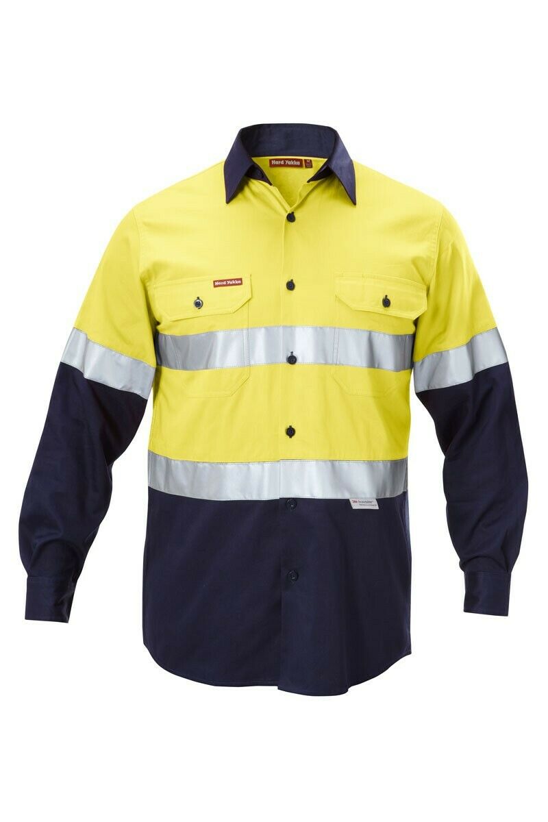 Hard Yakka Work Shirt Hi-Vis Taped Safety Long Sleeve Cotton Drill Y07990- Bannav S Bannav LLC 