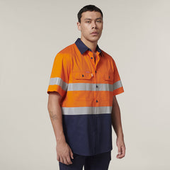 Hard Yakka Mens Short Sleeve HI Vis Reflective 2 Tone Taped Vented Shirt Y07754- Bannav S Bannav LLC 