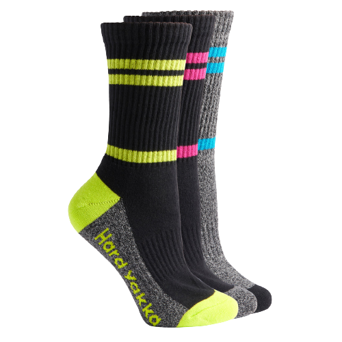 Hard Yakka Womens Crew 3 Pack Work Socks Multi Colored Cotton Comfort Y20120- Bannav S Bannav LLC 