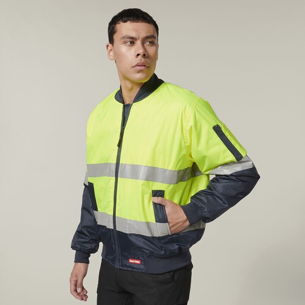 Hard Yakka Mens 2 Pack Core Hi Vis 2 Tone Taped Waterproof Bomber Jacket Y06675- Bannav S Bannav LLC 