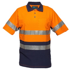 Portwest Short Sleeve Cotton Pique Polo with Tape HiVisTex Reflective Work MP618- Bannav S Bannav LLC 