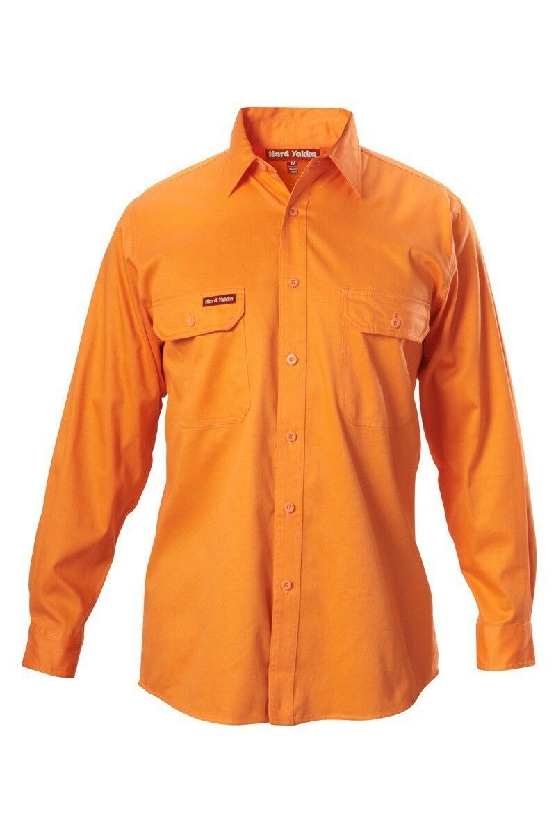Hard Yakka Long Sleeve Cotton Drill Work Shirt Tradie Safety Button Y07500- Bannav S Bannav LLC 