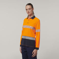 Hard Yakka Safety Work Womens Long Sleeve HI VIS Taped Polo Y08604- Bannav S Bannav LLC 