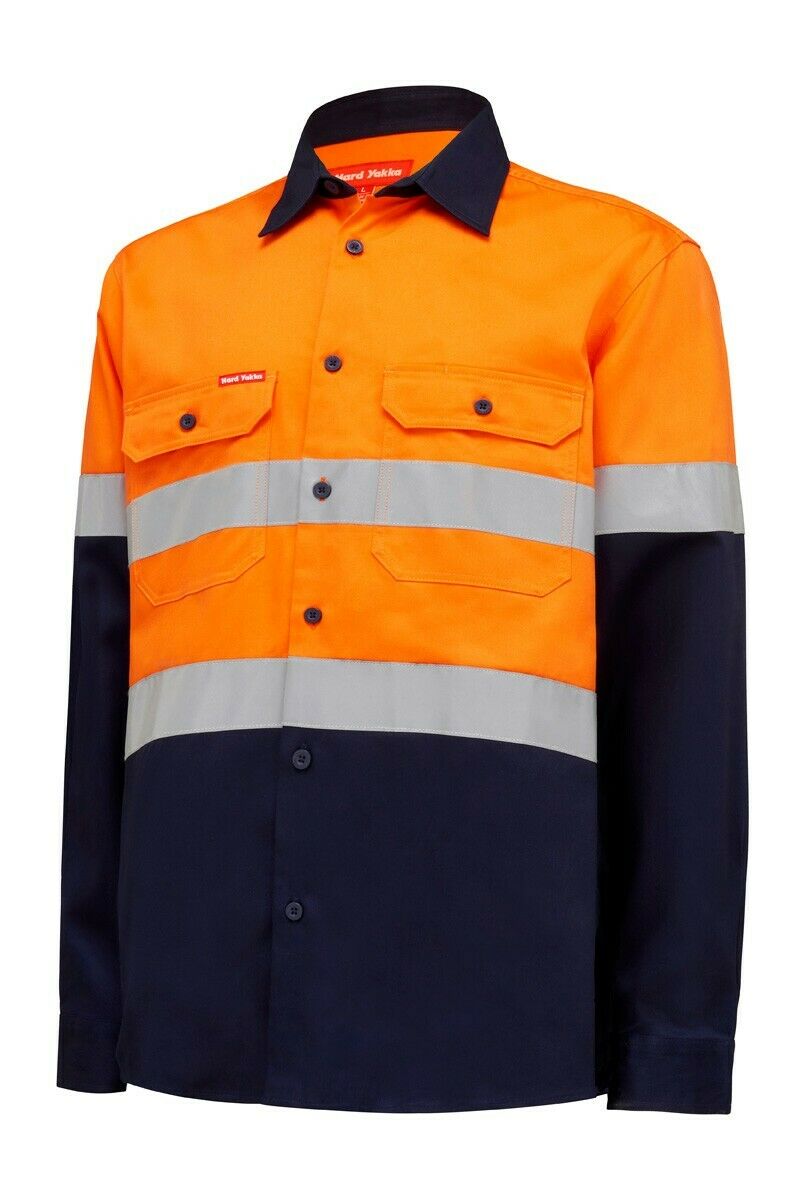 Hard Yakka Core Hi-Vis Safety Cotton Drill Pocket Taped Work Shirt Y04610- Bannav S Bannav LLC 