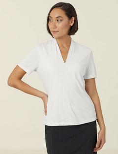 NNT Womens Matt Jersey V Neck Business Short Sleeve Formal Shirt Comfy CATUHP- Bannav S Bannav LLC 