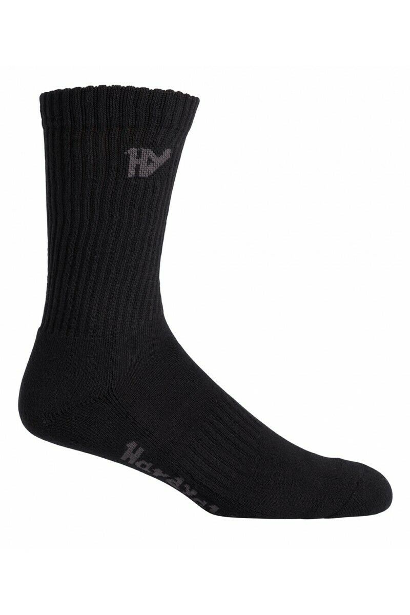 Hard Yakka Cotton Crew Work Socks 5 Pack Logo Athletic Padded Black Y20035- Bannav S Bannav LLC 
