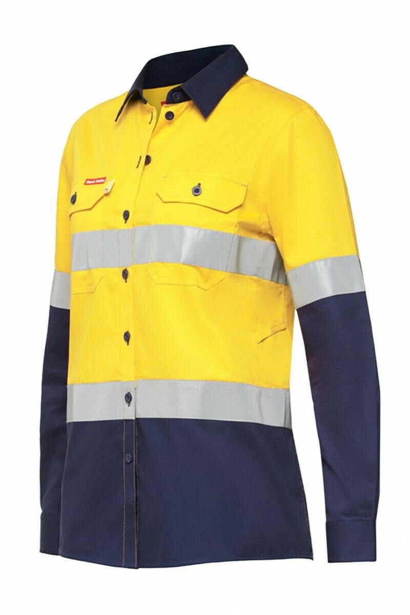 Womens Hard Yakka Hi-Vis Work Shirt KoolGear Vented Taped Tapered Y08220- Bannav S Bannav LLC 