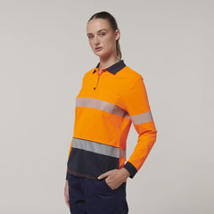 Hard Yakka Safety Work Womens Long Sleeve HI VIS Taped Polo Y08604- Bannav S Bannav LLC 