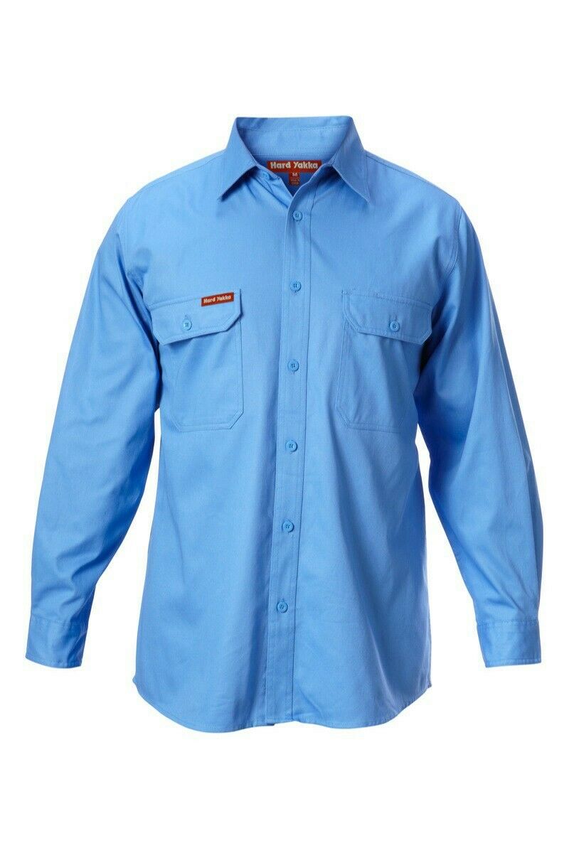 Hard Yakka Long Sleeve Cotton Drill Work Shirt Tradie Safety Button Y07500- Bannav S Bannav LLC 