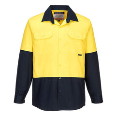 Portwest Mens Prime Mover Hi-Vis Lightweight Long Sleeve Shirt Cotton Work MS801- Bannav S Bannav LLC 