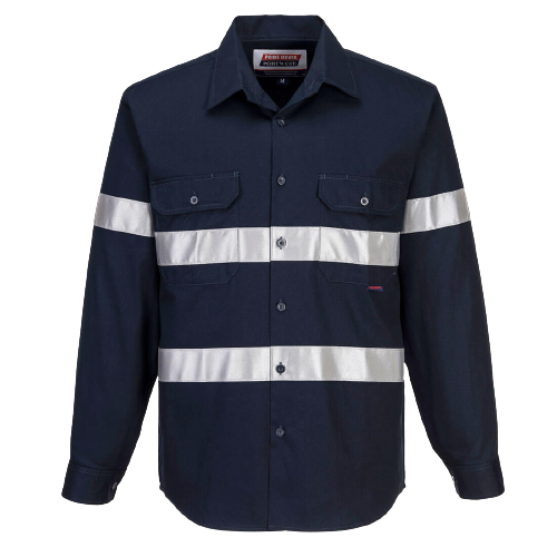 Portwest Geelong Shirt, Long Sleeve, Regular Weight Reflective Safety MA908- Bannav S Bannav LLC 
