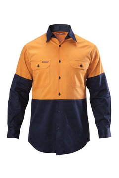 Hard Yakka Shirt Hi-Vis 2 Tone Long Sleeve Drill Work Safety Cotton Y07982- Bannav S Bannav LLC 