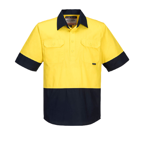 Portwest Hi-Vis Two Tone Lightweight Short Sleeve Closed Front Shirt Wear MC802- Bannav S Bannav LLC 