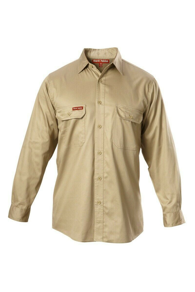 Hard Yakka Long Sleeve Cotton Drill Work Shirt Tradie Safety Button Y07500- Bannav S Bannav LLC 