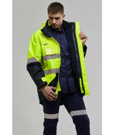 KingGee 4 in 1 Waterproof Jacket Fleece Insulated Hood Safety Hi-Vis K55300- Bannav S Bannav LLC 