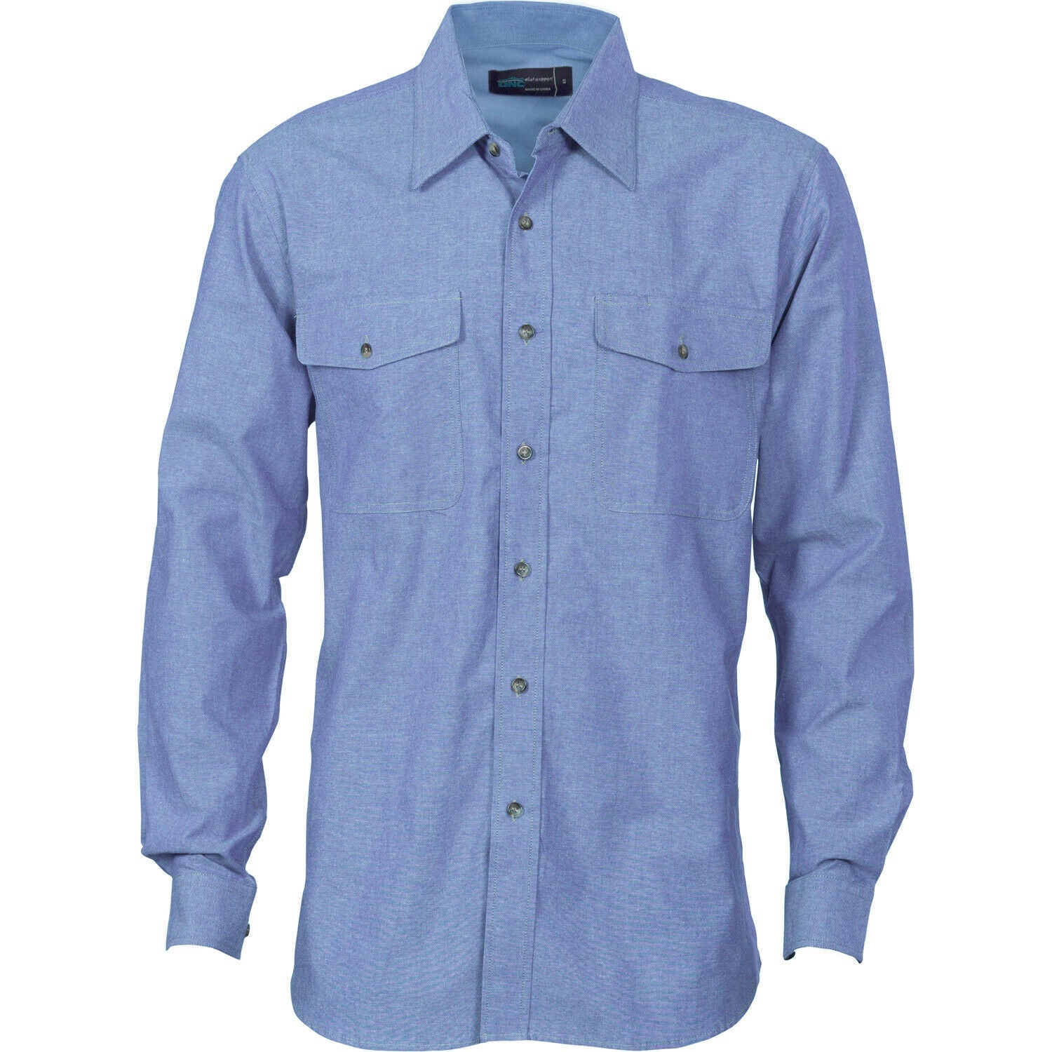 DNC Workwear Mens Twin Flap Pocket Cotton Chambray Long Sleeve Casual 4104- Bannav S Bannav LLC 