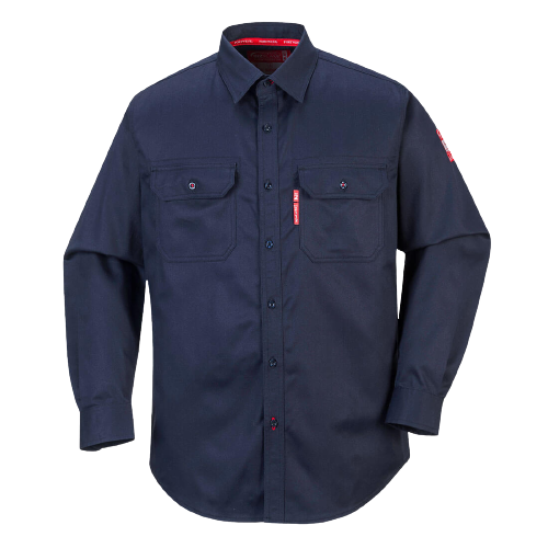 Portwest Bizflame 88/12 Shirt Navy Collared Button Flap Closure Long Sleeve FR89- Bannav S Bannav LLC 