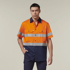 Hard Yakka Mens Short Sleeve HI Vis Reflective 2 Tone Taped Vented Shirt Y07754- Bannav S Bannav LLC 