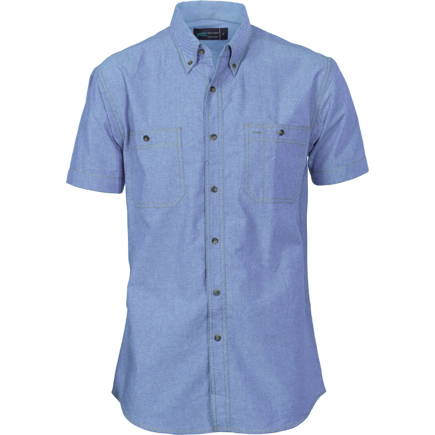 DNC Workwear MensCotton Chambray Shirt , Twin Pocket - Short Sleeve 4101- Bannav S Bannav LLC 