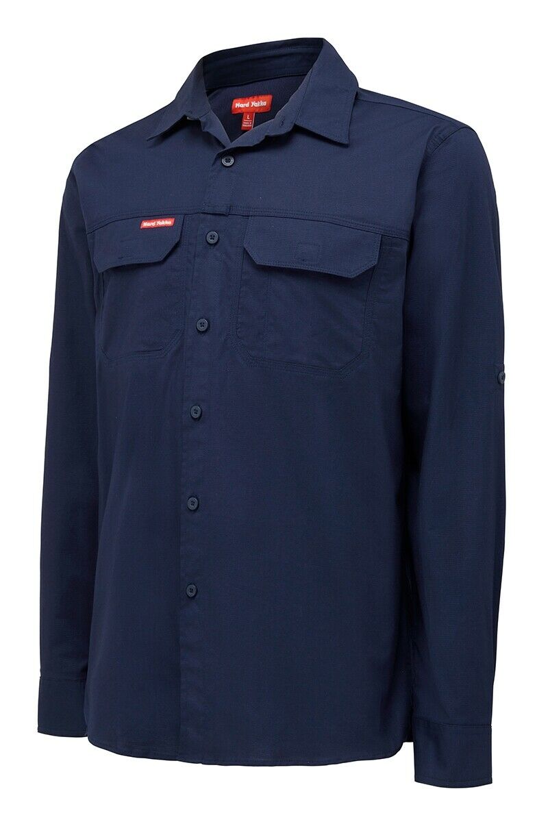Hard Yakka Mens Flex Ripstop Shirt Long Sleeve Sunglass Loop Work Wear Y04305- Bannav S Bannav LLC 