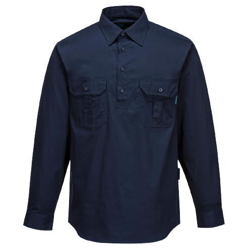 Portwest Adelaide Shirt, Long Sleeve, Light Weight Cotton Polo Shirt MC903- Bannav S Bannav LLC 