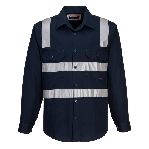 Portwest Brisbane Shirt, Long Sleeve, Regular Weight Reflective Safety MS908- Bannav S Bannav LLC 