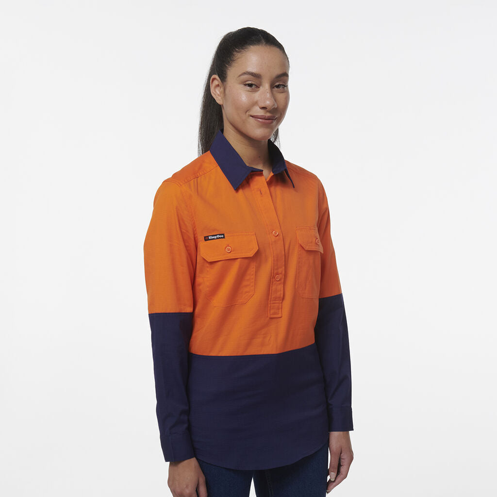 KingGee Womens Workcool Vented Closed Front Spliced Two Toned Shirt K44211- Bannav S Bannav LLC 