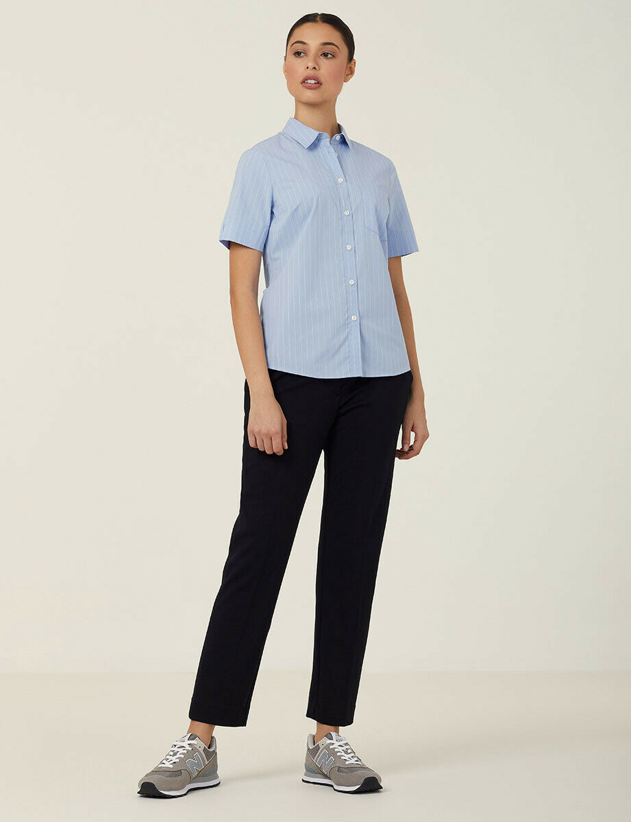 NNT Womens Avignon Pintripe Short Sleeve Slim Casual Shirt  Business CATUK6- Bannav S Bannav LLC 