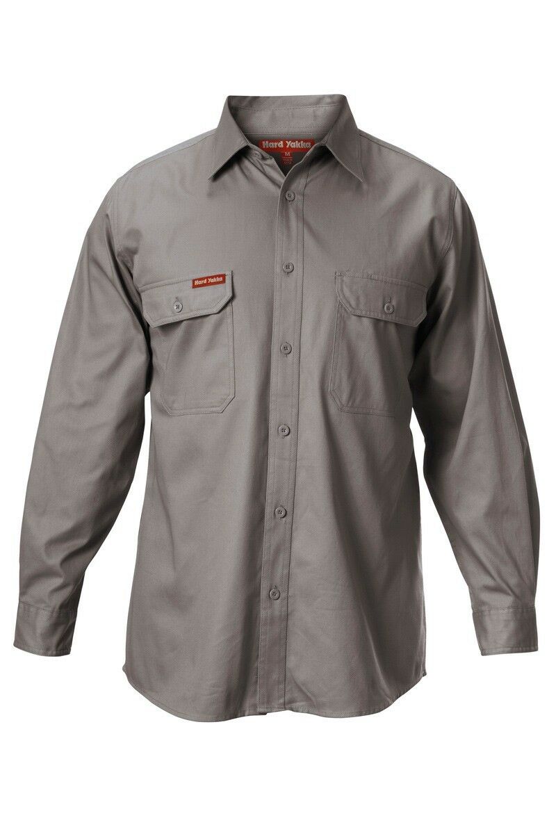 Hard Yakka Long Sleeve Cotton Drill Work Shirt Tradie Safety Button Y07500- Bannav S Bannav LLC 