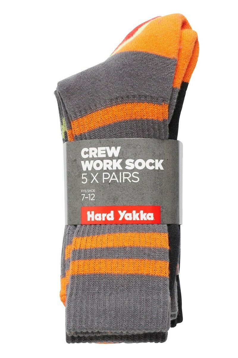 Hard Yakka Cotton Crew Work Socks 5 Pack Logo Athletic Padded Black Y20035- Bannav S Bannav LLC 