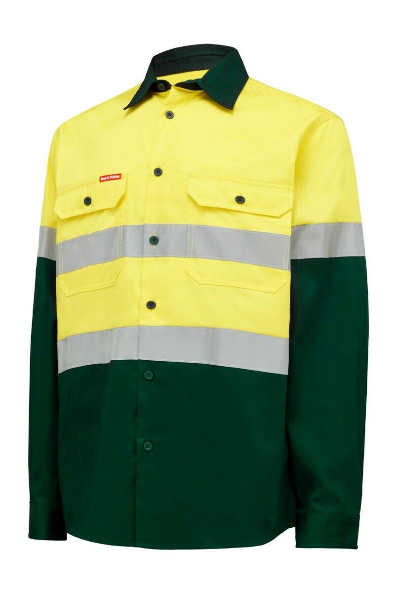 Hard Yakka Core Hi-Vis Safety Cotton Drill Pocket Taped Work Shirt Y04610- Bannav S Bannav LLC 