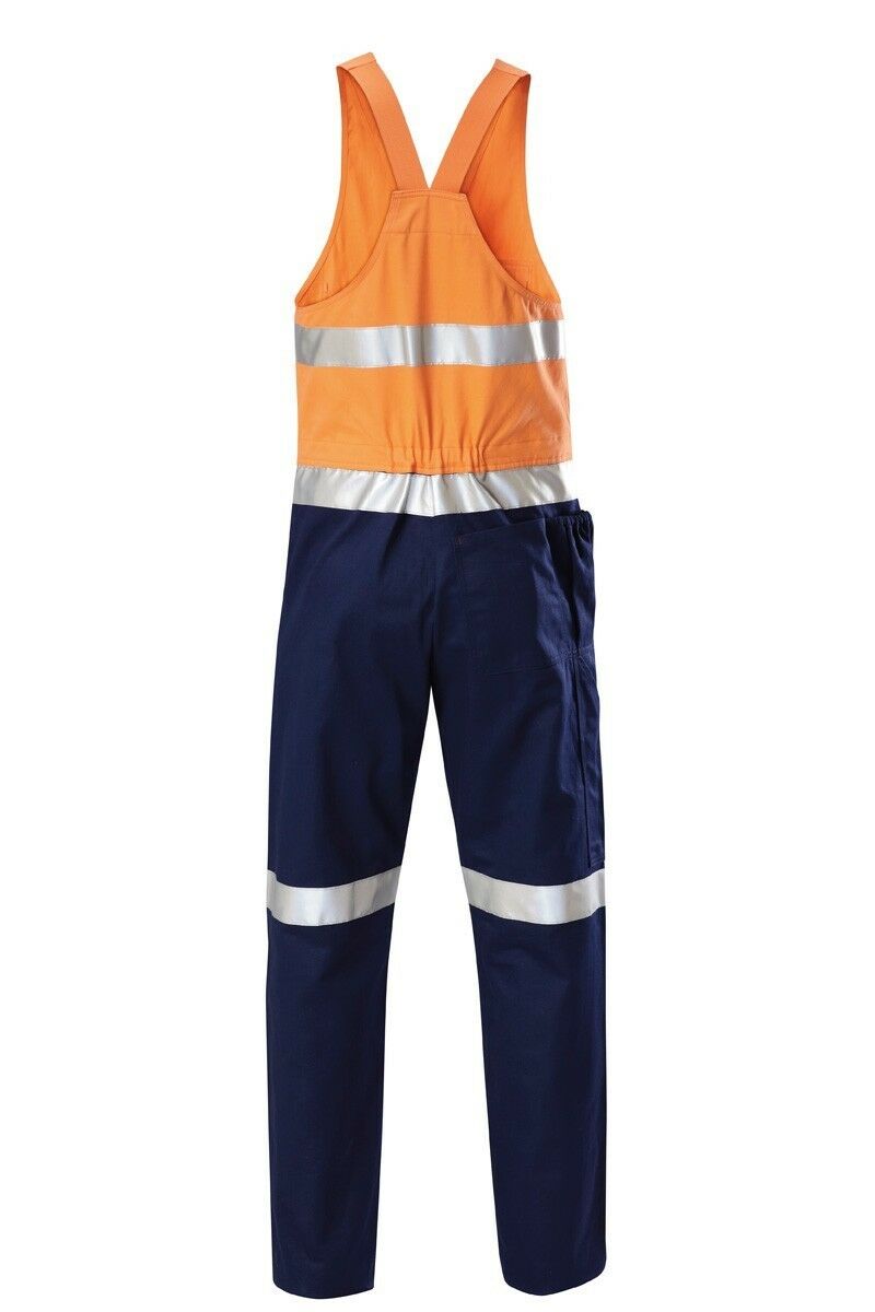 Mens Hard Yakka Hi-Vis 2 Tone Cotton Drill Action Overalls Work Taped Y01055- Bannav S Bannav LLC 