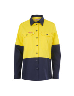 Hard Yakka Womens Long Sleeve HI Vis 2 Tone Reflective Vented Shirt Y08423- Bannav S Bannav LLC 